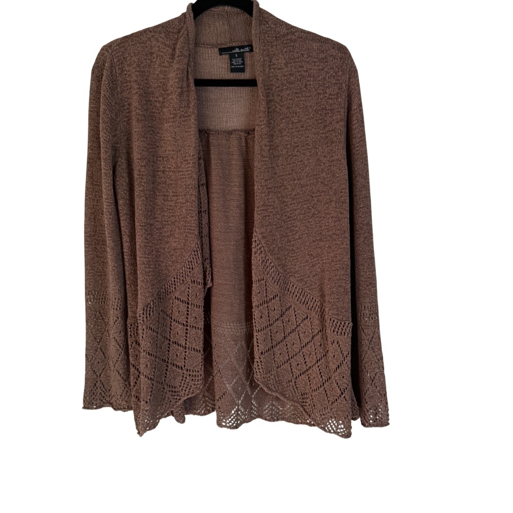 Willi Smith Brown Knit Cardigan SweaterCrochet Size S Boho Western Festival